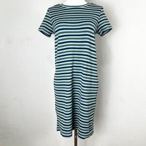 Toad & Co Windmere Short Sleeve Dress Size Small Striped Blue Pockets Hemp Blend